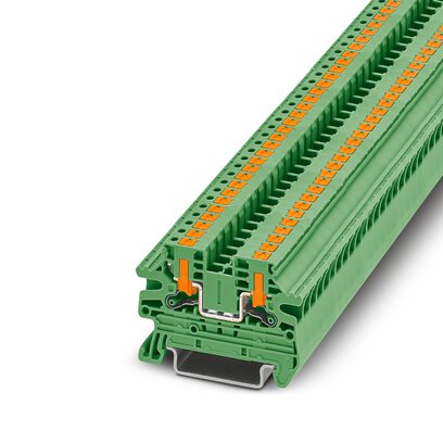 Phoenix Contact Feed-Through Terminal Block; PTV 2.5 GN ; 20A; 600V; 1-Level; #26 - #12; Push-In - Horizontal Entry Connection; Green